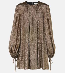 Мини-платье из смесового шелка с рукавами-фонариками Chloé, Black Gold