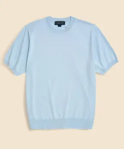 Хлопковый/шелковый свитер с круглым вырезом и короткими рукавами