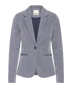 Блейзер из жаккардовой ткани в елочку синего цвета Ichi, серый