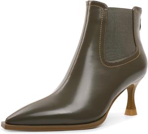 Женские ботильоны с острым носком Челси, короткие ботинки с задней молнией, каблук 7 см Jaffamiraco, Dark Olive