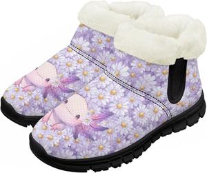 Детские зимние сапожки для мальчиков и девочек, утепленные искусственным мехом, ботильоны до щиколотки с противоскользящей подошвой для малышей, детей младшего и старшего возраста Chririnla, Daisy Axolotl