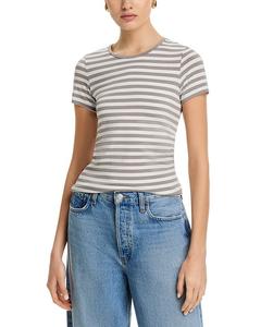 Полосатая футболка с круглым вырезом Majestic Filatures, серый