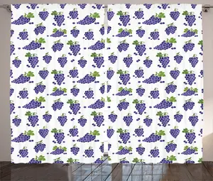 Штора ABAKUHAUS "Виноград в деревенском стиле", фруктово-сладкий дизайн, универсальные ленточные шторы для гостиной с петлями и крючками, 280 x 225 см, цвет: фиолетово-зеленый Abakuhaus