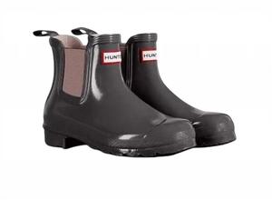 Оригинальные женские глянцевые ботинки челси серого/пудрово-фиолетового цвета Hunter