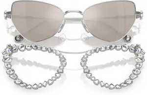 Женские солнцезащитные очки Swarovski SK 7011 с кристаллами в форме бабочки, Silver/Clear Mirrored Real Platinum