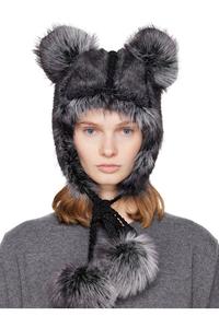 Anna Sui Эксклюзивная черно-серая шапка-«мишка» из искусственного меха от Ssense