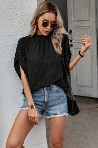 Швейцарская блуза в горох с высоким воротником и спущенным плечом TRUEDAMES, черный