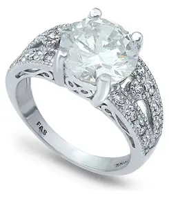 Кольцо с круглым камнем в центре, выполненное из кубического циркония, с разрезной шинкой, на серебряной пластине Macy'S, ss