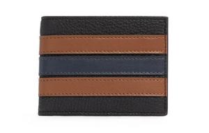 COACH Кожаный бумажник для мужчин с черными коричневыми синими полосками