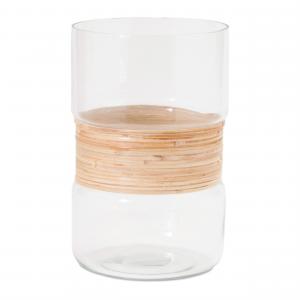 Подсвечник стеклянный Melrose International с бамбуковым акцентом, 2 штуки, бежевый