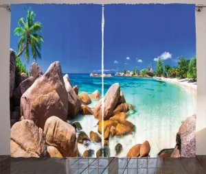 Летняя штора в деревенском стиле ABAKUHAUS, панорамный вид на побережье, присборенная штора для спальни из тесьмы с петлями и крючками, 280 x 225 см, персидский синий многоцветный Abakuhaus