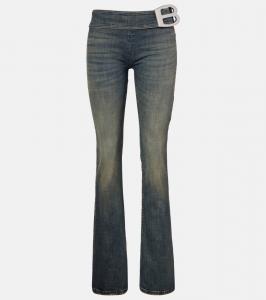 Джинсы-бойфренды bootcut с низкой посадкой Balenciaga, Navy/Green/Yellow