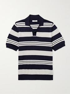 Рубашка-поло из шерсти мериноса в полоску с воротником-стойкой MR P., синий