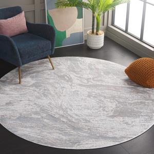 Ковер SAFAVIEH, 201 x 201 см, Platinum Collection, круглый, Grey & Ivory Beige, современный дизайн, вискоза, идеально для помещений с высокой проходимостью: гостиная, спальня, столовая (PLA556F-7R)