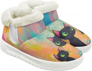 Женские зимние ботинки JoyLamoria с животным принтом, утепленные, с утолщенной подошвой, легкие и короткие для улицы, Artistic Cat