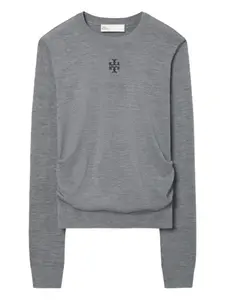 Шерстяной свитер с вышитым логотипом Tory Burch, серый
