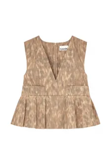 Блузка с V-образным вырезом и складками GANNI, бежевый