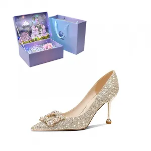 ROBINHOOD Женские туфли на высоком каблуке шампань/серебро шампань эксклюзивная подарочная упаковка Dream Castle с 3D дизайном, цвет Champagne[Dream Castle Exclusive 3D Gift Box]