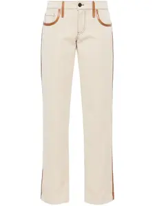 Брюки из канваса с кожаной отделкой MIU MIU, нейтральный