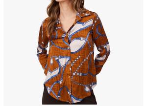 Коричневая блузка Hermes с цепочкой и пуговицами Astrid, Tobacco Hermes