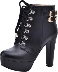 Женские ботильоны с шнуровкой на блочном каблуке, байкерские, с круглым носком Renessmi, Black 5