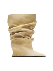 Ботильоны на танкетке из драпированной замши BALMAIN, бежевый