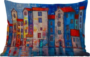 Подушка для улицы - Живопись - Масляная краска - Дом - Вода - 50x30 см - Устойчива к атмосферным воздействиям - Подушка для отдыха - Подушка для дивана - Украшение для гостиной MuchoWow