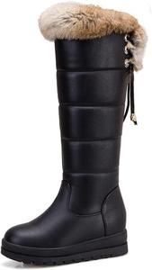 Женские зимние сапоги Bcshiye, сапоги до колена, модные повседневные пушистые сапоги, снеговые сапоги на шнуровке сзади, утепленные мехом, теплые сапоги, Black