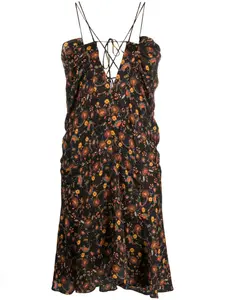 Платье со сборками и цветочным принтом Isabel Marant, черный