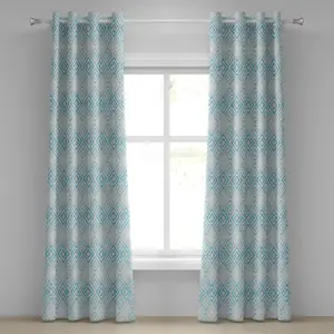 Штора на люверсах ABAKUHAUS Ikat, геометрические мотивы в стиле ацтекской культуры с выветренным южноамериканским оттенком, декоративные двухпанельные шторы, 280 см x 175 см, цвет: голубой, бледно-серый, белый Abakuhaus