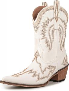 Женские вестерн-сапоги MRKEWUNEY с металлическим хромированием, заостренный носок, ковбойские сапоги с массивным низким каблуком, вестерн-ботильоны, 981 White
