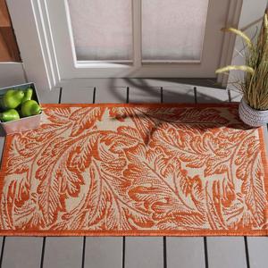 Ковер SAFAVIEH, 61 x 110 см, Washable Rug Outdoor Courtyard Collection - Natural & Terracotta, не линяет и легко чистится, идеален для патио, входной двери, прихожей, придверный ковер (CY2996-3201)