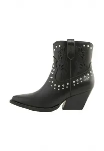 Ботинки в стиле вестерн средней высоты, классического кроя, с заклепками, на массивном каблуке, техасские/байкерские. Love & Roses, Black