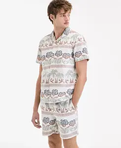 Мужская короткая рубашка с коротким рукавом Ace с принтом и застежкой на пуговицы Sun + Stone, белый