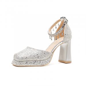 Zubumei Женские туфли на платформе с массивным каблуком серебристые, цвет Silver