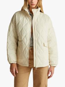 Высокий воротник стеганая куртка на молнии с ромбовидным узором Benetton, Cream