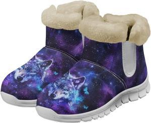 Женские зимние ботинки chaqlin Wolf Snow, высокие до щиколотки, модные, с мягким флисовым утеплителем, уютные с плоским каблуком, легкие, повседневные, для работы, прогулок и походов, Galaxy Wolf Blue Butterfly