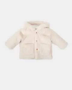 Детское меховое пальто с капюшоном кремового цвета Tutto Piccolo