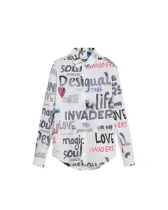 Женская хлопковая рубашка с принтом из букв Desigual, белый