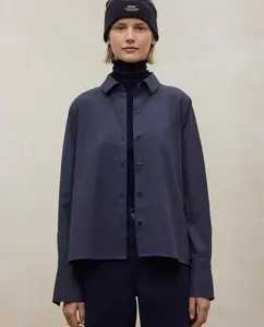 Женская однотонная рубашка с отложным воротником и пуговицами на манжетах Ecoalf, темно-синий