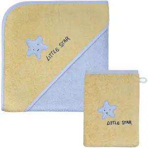 Набор полотенец Little Star с капюшоном 100/100 и варежкой для мытья с вышивкой звезды и надписью Wörner, желтый/хром