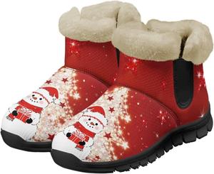 Женские ботильоны с противоскользящей подошвой, зимние ботинки с меховой подкладкой, уютные теплые домашние зимние обувь Chririnla, Christmas Tree Snowman