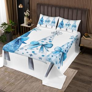 Erosebridal Рождественский комплект постельного белья Winter Blue Snows с вышивкой бантом для детей и взрослых, Light Blue White