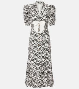 Шелковое платье миди с цветочным принтом Alessandra Rich, Black-White