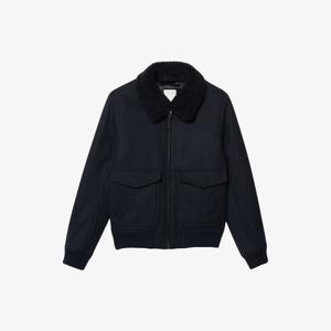 Куртка-Авиатор из овчины и шерсти на молнии Sandro, синий