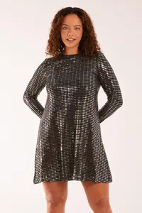 Зеркальное свободное платье с длинными рукавами Blue Vanilla, цвет metallic silver