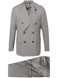 Шерстяной костюм с двубортным пиджаком Lardini, серый