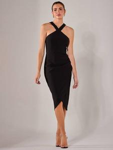 Кроссовер платье миди с запахом на шее Jolie Moi, Black