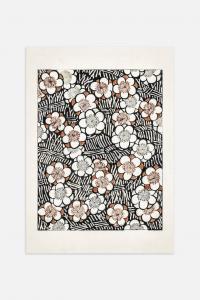 Плакат с японским цветочным узором Postery, 30x40 см, черный