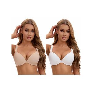 2 упаковки женских бесшовных мягких бюстгальтеров push-up с косточками и регулируемыми бретелями Inspire Chic, White Beige